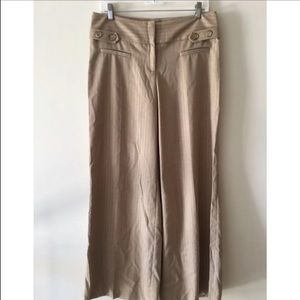 Caché Wide Leg Beige Palazzo pants With Gold Detail
